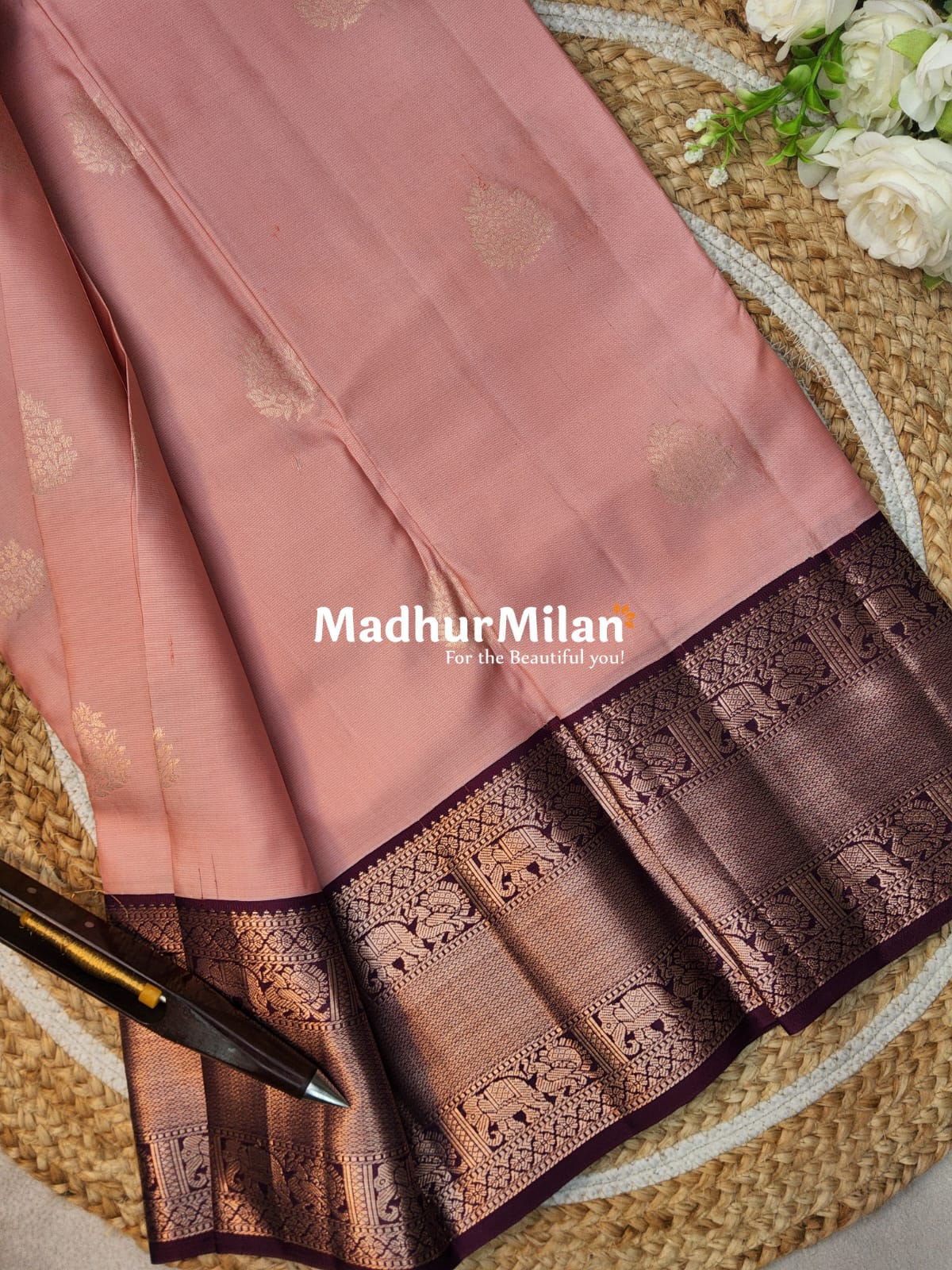 KANCHI BUTTA BORDER SAREE ROSE PINK WINE