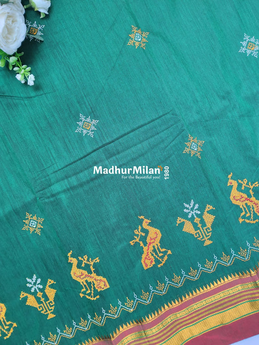 ILKAL PEACOCK KASUTHI WORK SAREE GREEN