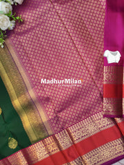 KANCHI BUTTA BENTEX BORDER SAREE GREEN PINK