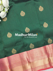 KORVAI STRIPES 8 INCH BORDER SAREE GREEN PINK