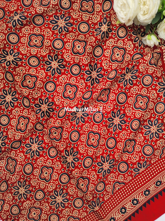 AJRAKH PRINT GAJI MODAL SAREE RED