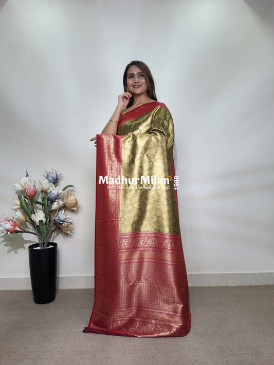 INDRA TISSUE SILK SAREE GOLDEN BROWN PINK