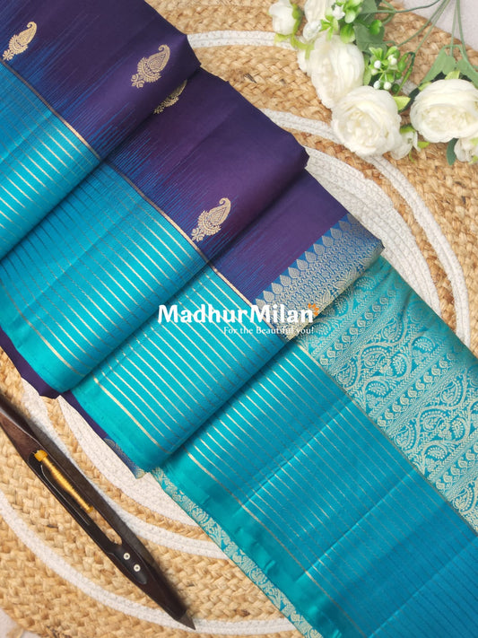 STRIPES BORDER BUTTA SOFT SILK SAREE PURPLE RAMA