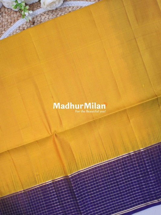 CHECKS BORDER SOFT SILK SAREE YELLOW PURPLE