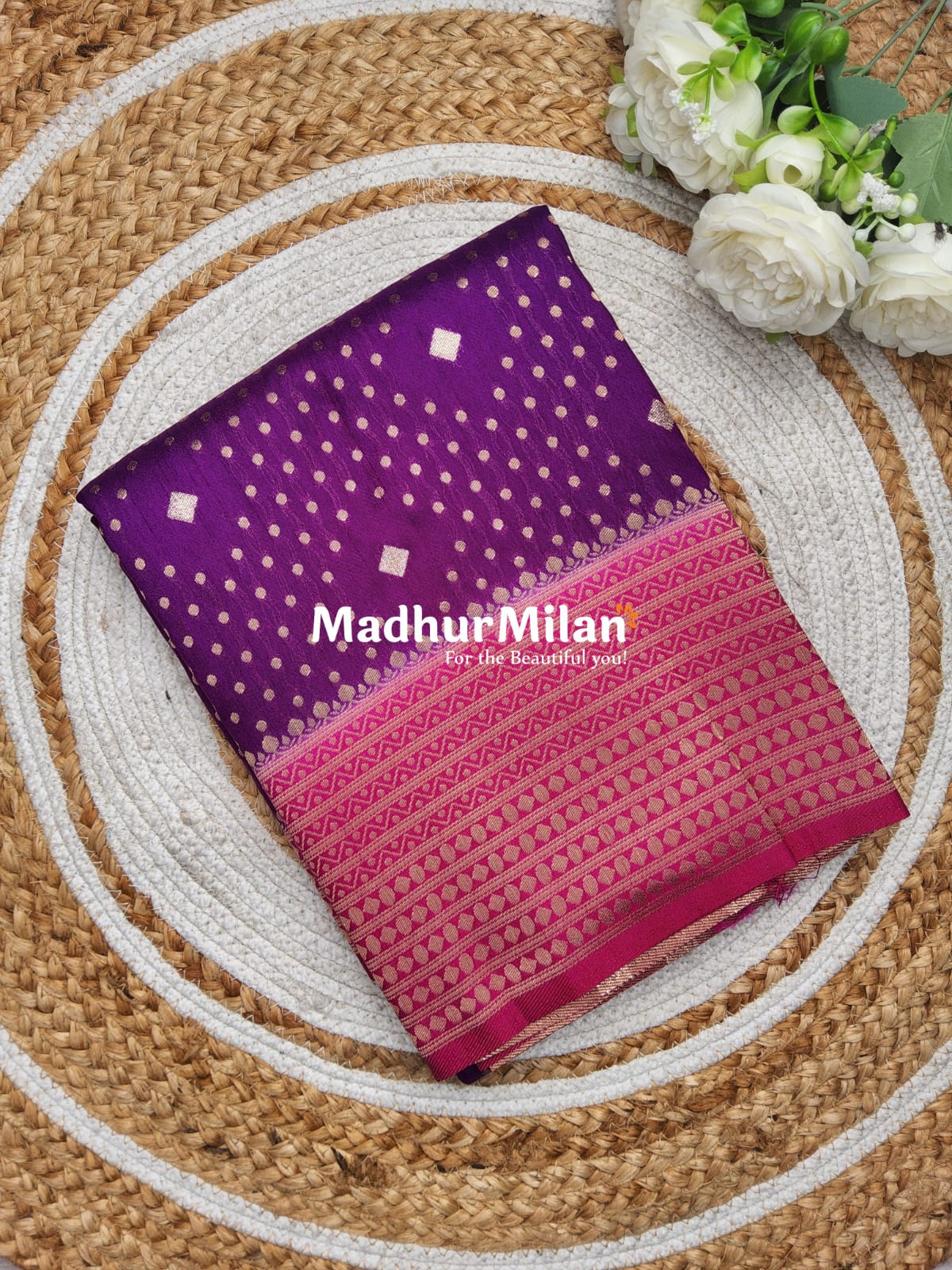 INAAYA BANARASI BLOOMS SAREE PURPLE PINK