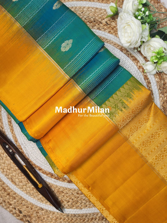 STRIPES BUTTA SOFT SILK SAREE RAMA YELLOW