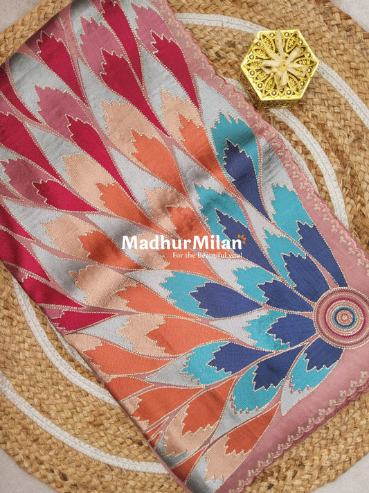FLORAL EMBROIDERY TISSUE ORGANZA SAREE DUSTY PEACH