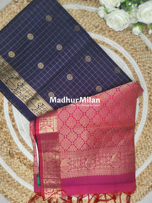 UPPADA SOFT SILK SAREE NAVYBLUE PINK
