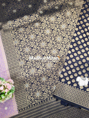 INAAYA BANARASI BLOOMS SAREE LILAC NAVY-BLUE