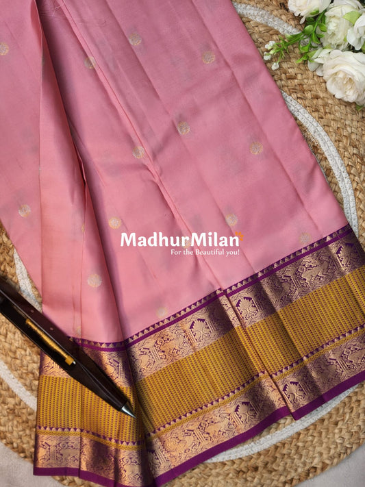 KANCHI BUTTA BENTEX BORDER SAREE ROSE PINK PURPLE