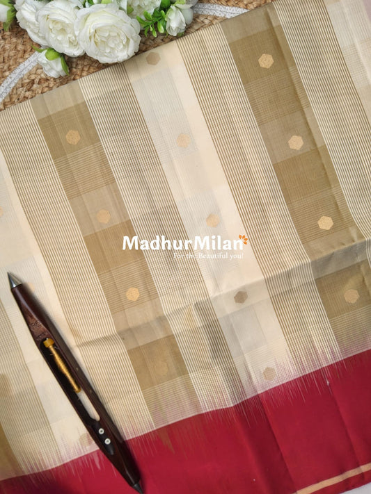 SELF CHECKS BUTTA SOFT SILK SAREE BEIGE PINK