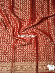 MAYA BANARASI CREPE PLAIN BODY GOLD JARI BORDER SAREE RED