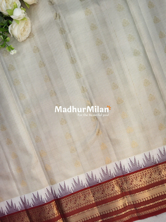 KANCHI BUTTA CHECKS BORDER SAREE CREAM RED