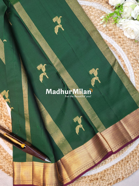 KANCHI BUTTA BORDER SAREE GREEN WINE