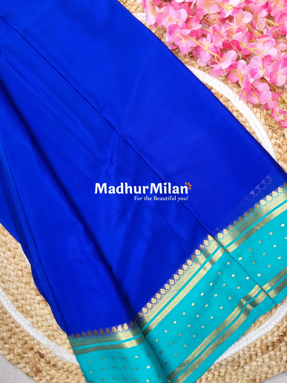 BENTEX BUTTA BORDER PURE CREPE SILK SAREE ROYAL BLUE TEAL