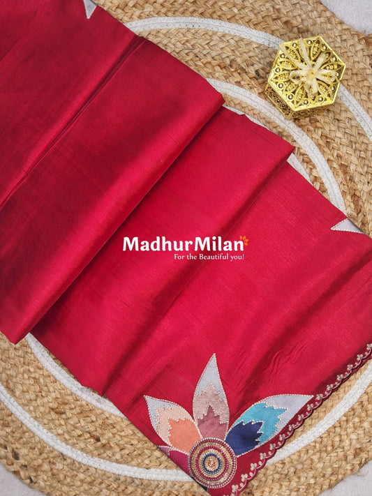 FLOWER BEAUTY RAW SILK SAREE RED