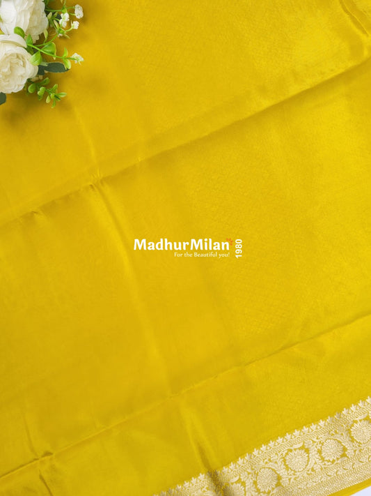 BANARASI RUSSIAN CREPE SAREE LEMON YELLOW