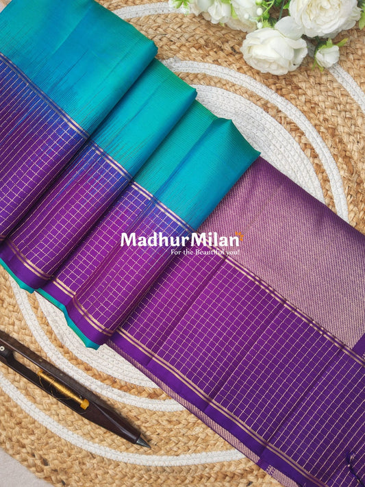 CHECKS BORDER SOFT SILK SAREE RAMA PURPLE