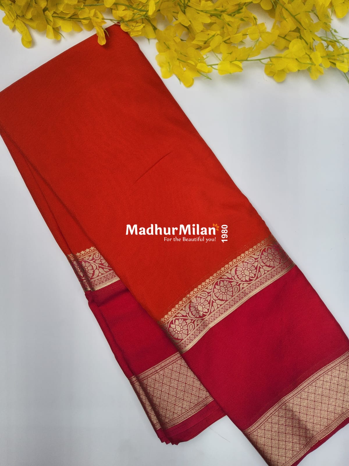 SEMI CREPE SILK SAREE ORANGE PINK