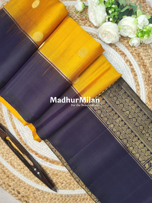 BUTTA BORDER SOFT SILK SAREE YELLOW BROWN