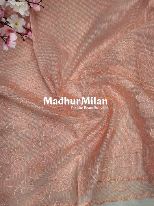 KOTA DORIA EMBROIDERY WORK SAREE PEACH