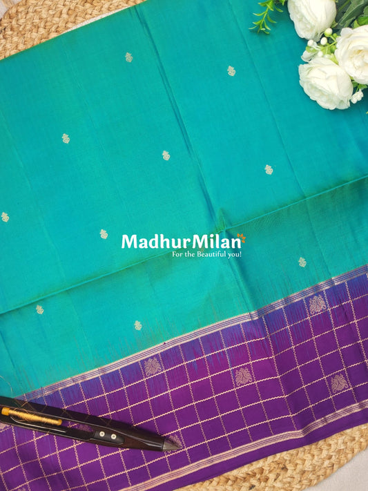 CHECKS BUTTA BORDER SOFT SILK SAREE RAMA PURPLE