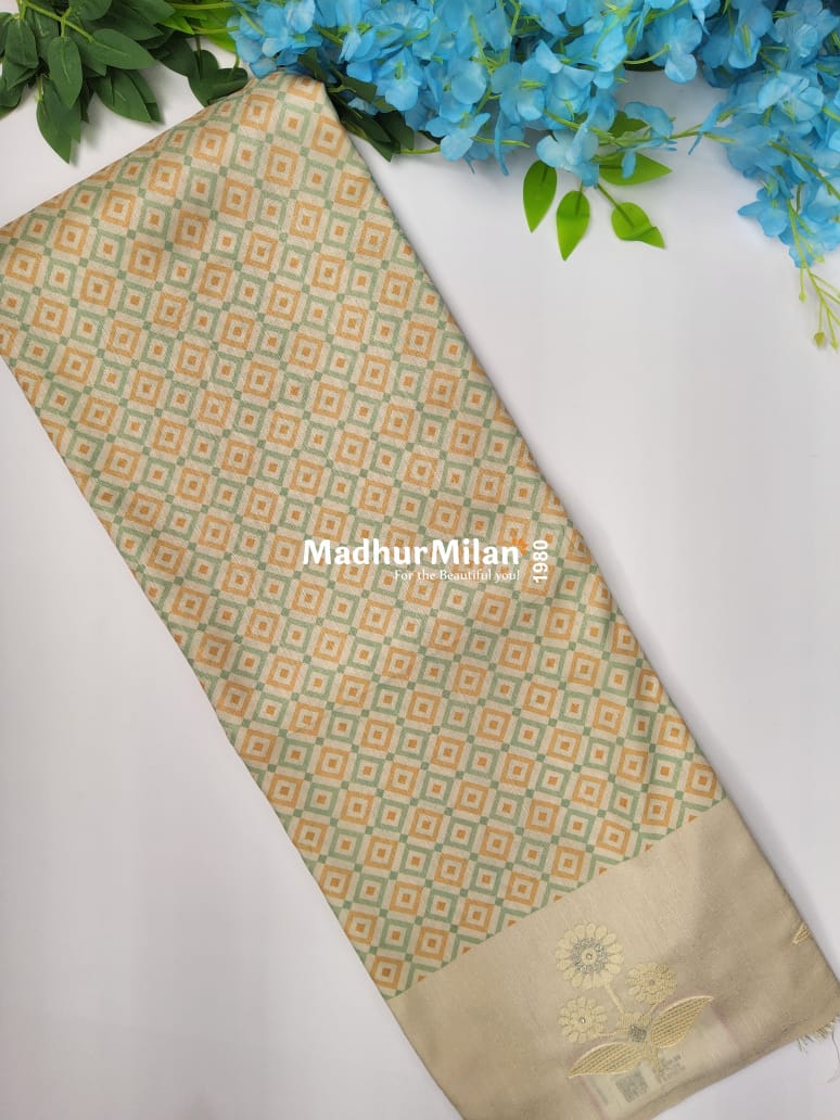 SEMI TUSSER EMBROIDERY BORDER SAREE GREEN