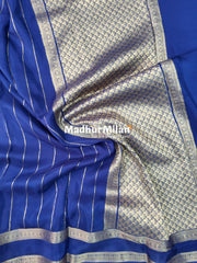 MAYRA BANARASI CREPE BENTEX BORDER GOLD JARI SAREE ROYAL BLUE