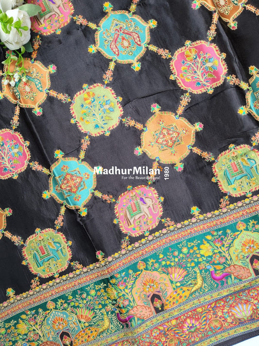 PASHMINA SATIN BROCADE SAREE BLACK