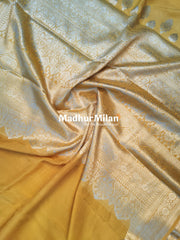 MAYA BANARASI CREPE PLAIN BODY GOLD JARI BORDER SAREE YELLOW