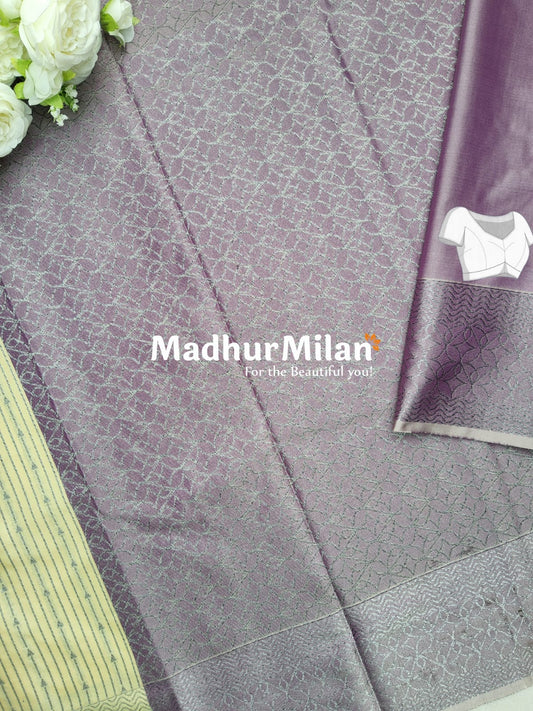 RUBY TUSSER SILK SAREE DUSTY YELLOW PURPLE