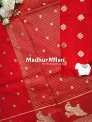 PEACOCK BORDER BANARASI SAREE RED