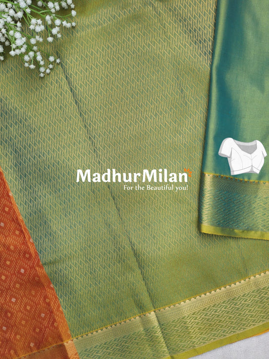 RUBY TUSSER SILK SAREE G0LD GREEN
