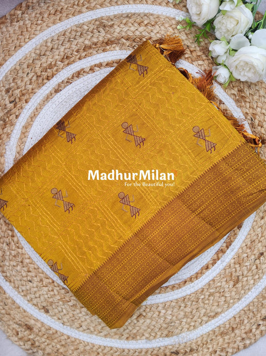WARLI EMBROIDERY WORK RAW SILK SAREE GOLD