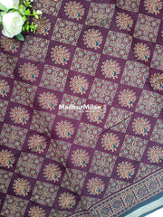 AJRAK PRINT KAJU SILK SAREE WINE