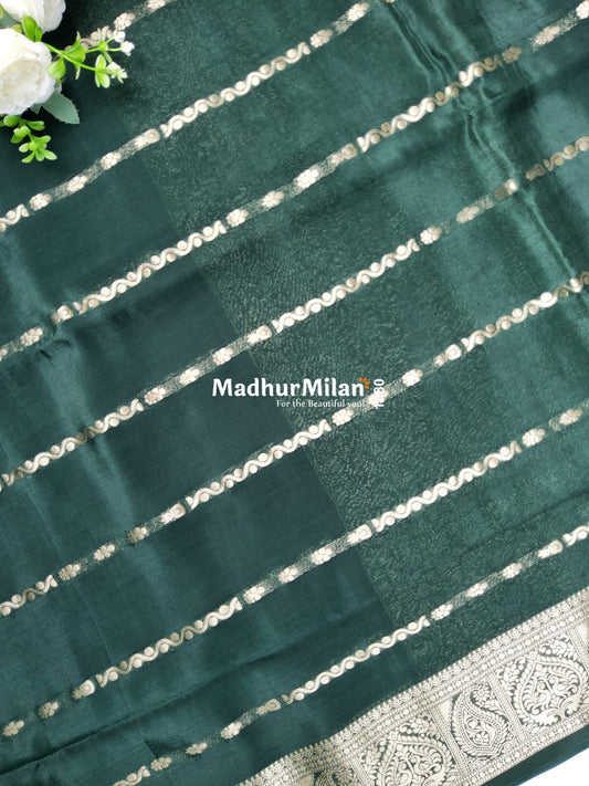 BANARASI RUSSIAN CREPE SAREE DARK GREEN