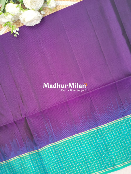 CHECKS BORDER SOFT SILK SAREE PURPLE RAMA