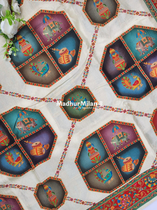 PASHMINA BROCADE SAREE WHITE