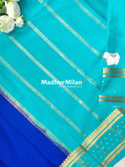 BENTEX BUTTA BORDER PURE CREPE SILK SAREE ROYAL BLUE TEAL