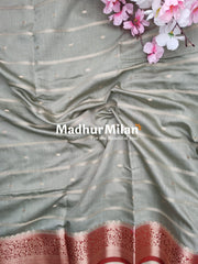 DISPUR SILK SAREE BATTLESHIP GREY RED
