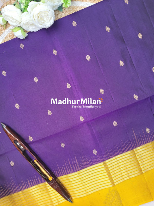BUTTA STRIPES BORDER SOFT SILK SAREE PURPLE YELLOW