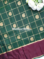 KORVAI CHECKS BUTTA BENTEX BORDER SAREE GREEN WINE
