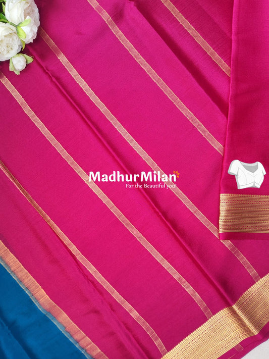 JARI BORDER 3 INCH PURE CREPE SILK SAREE DEEP RAMA PINK