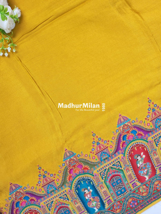 PASHMINA BROCADE SAREE MUSTARD
