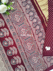 AJRAKH PRINT GAJI MODAL SAREE BROWN