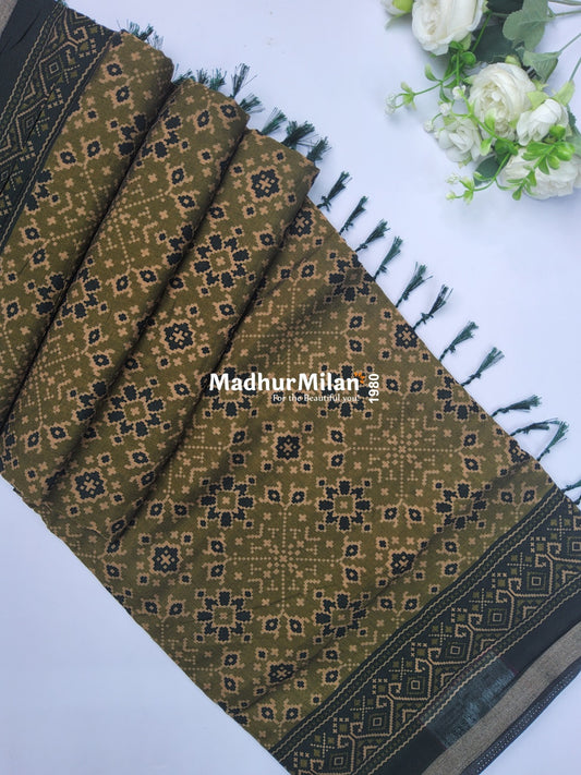 BAGRU PRINT KAJU SILK SAREE GREEN