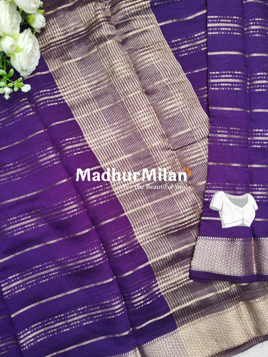 ASSAM SILK STRIPES SAREE PURPLE