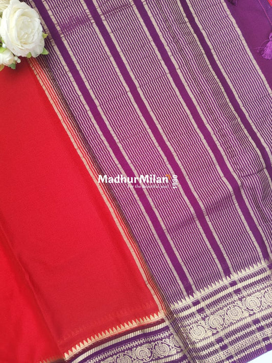 SEMI CREPE SILK SAREE RED PURPLE