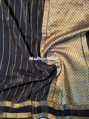 MAYRA BANARASI CREPE BENTEX BORDER GOLD JARI SAREE RICH BLACK