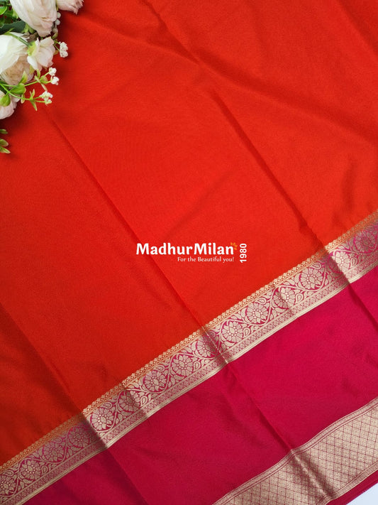 SEMI CREPE SILK SAREE ORANGE PINK